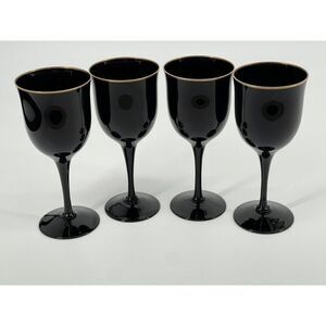 4 Vintage Noritake REMEMBRANCE EBONY Water Glasses Goblets 7.5” Black Gold Rim